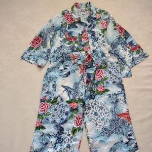 NWOT Natori 2 piece notch blue pink floral garden paradise pajama